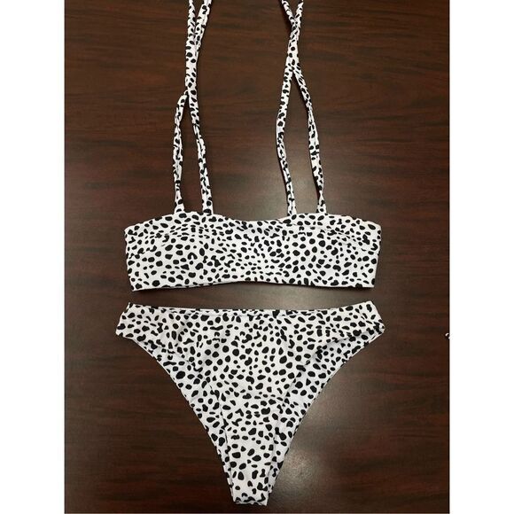 Shein Dalmatian Print Tie Strap Bikini Size Small - Picture 1 of 7